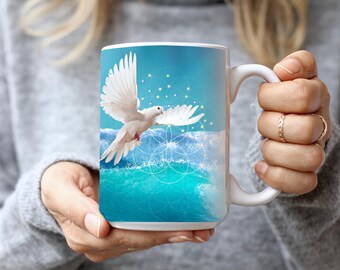 Peace Dove Blue Sovereignty, Freedom Uplifting Mindfulness Spirit Trendy Motivation Inspirational Positive Thinking Ceramic Mug 15oz