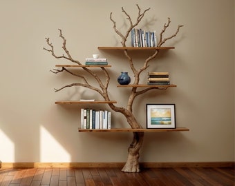 Tree Branch Floating Shelves Wall Mount Solid Wood Live Edge Bookshelf Decor On Wall Art