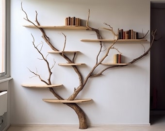 Tree Bookshelf Driftwood Branch Live Edge Floating Shelf Wall Mount Solid Wood Shelves On Wall Decor