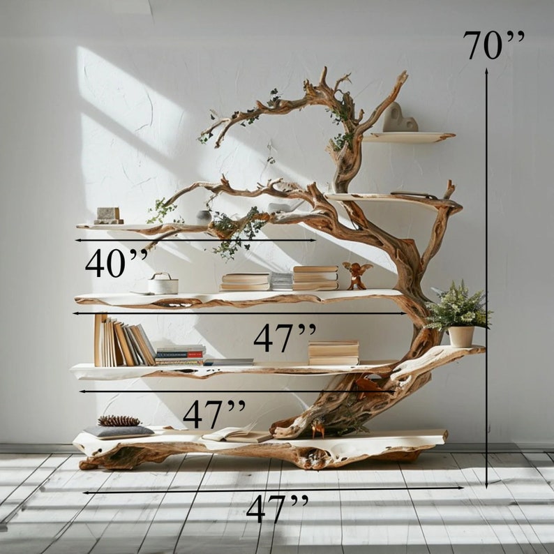 Tree Branch Standing Corner Shelf Driftwood Rustic Bookcase Floating ...