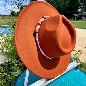 Pink Macrame Hat Band with Wood Beads - Handmade Cowboy Hat Accessory
