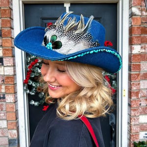 Ladies Turquoise Cowboy Felt Hat - Etsy display picture 3