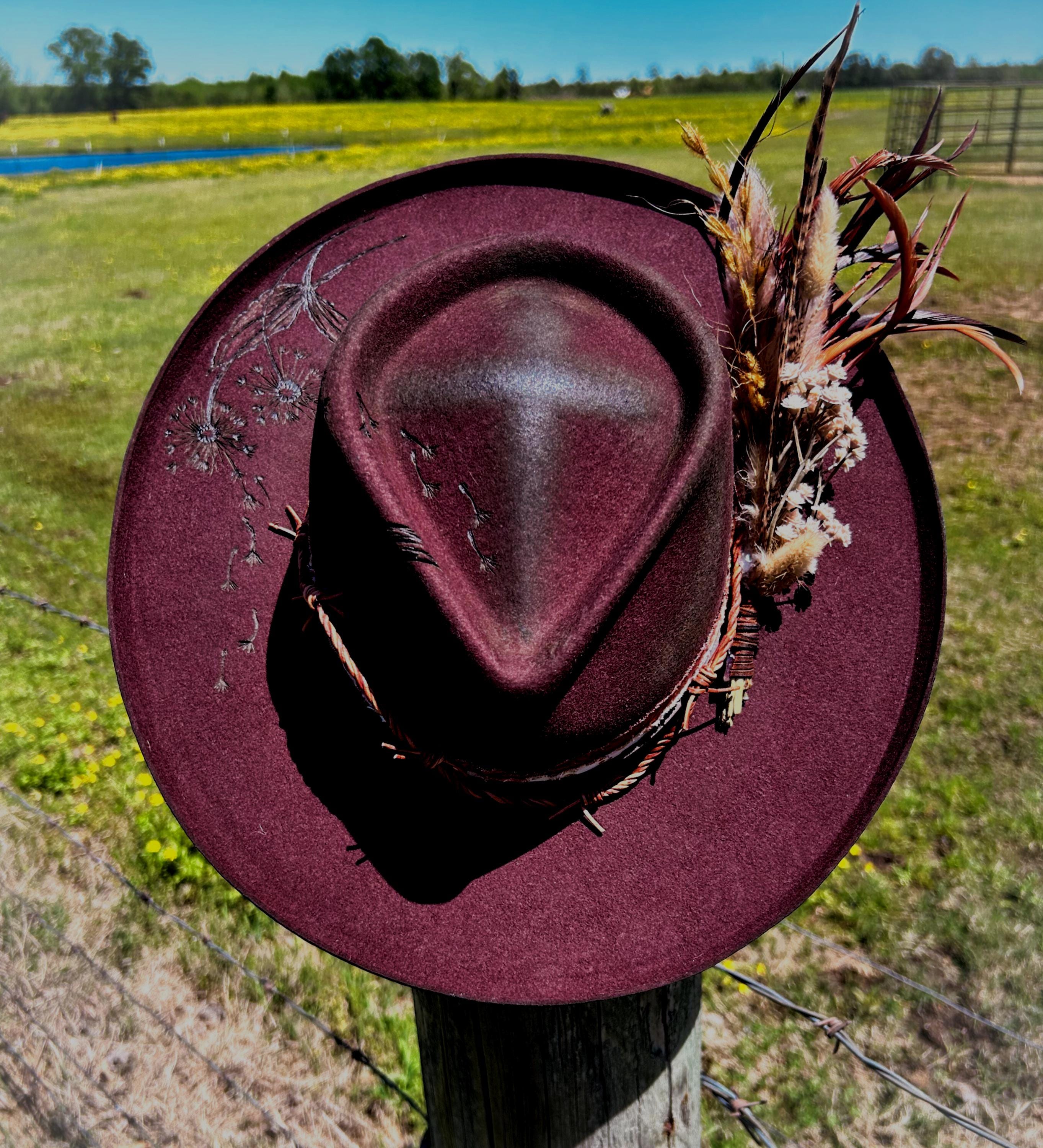 Women’s  Dark Black Cherry  Wool Western Hat with Decorative Band American Hat Company 7X Black Cherry 4 1/2 main image 2