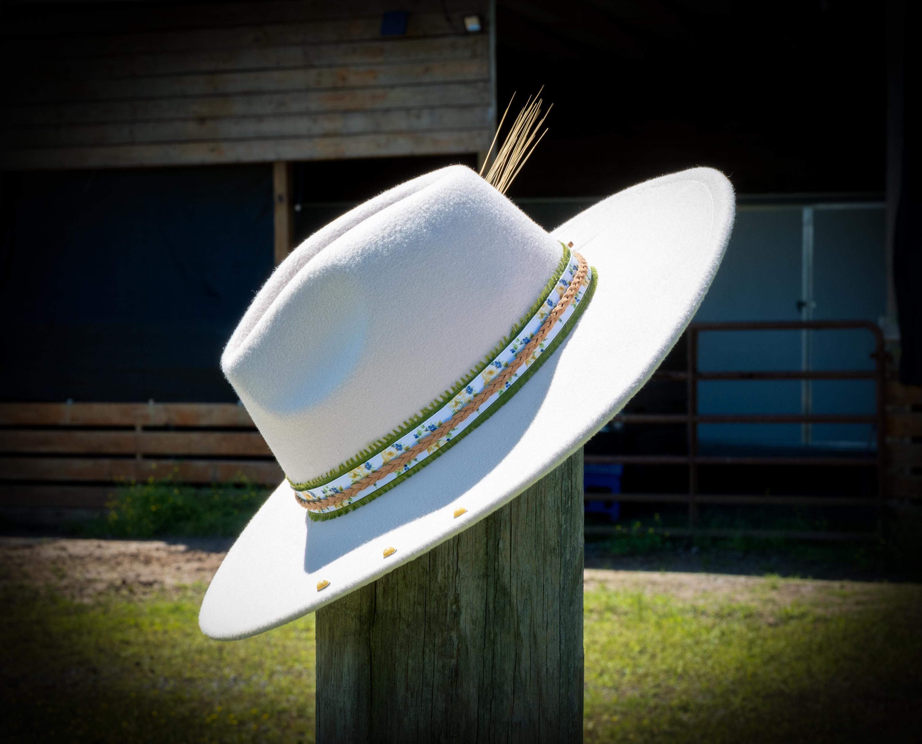 Spring Flowers Fedora: Cream Wide Brim, Western Hat, Flower 