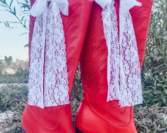 Off White Lace Ribbon Boot Bows: Wedding, Concert, Bag Charms - Pair - Etsy