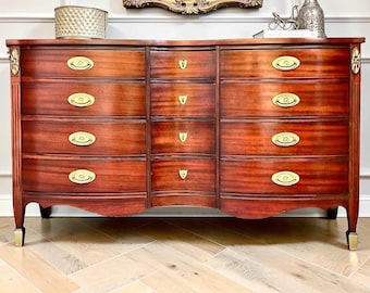 Vintage Federal Mahogany Serpentine Dresser | Sideboard | Console | 58" Wide