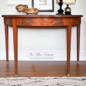 Vintage Flame Mahogany Demilune Console Table | Federal Table