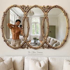 Rare Vintage triple oval mirror 66”w | Statement Mirror