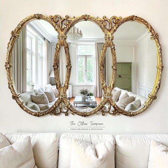 Rare Vintage triple oval mirror 66”w | Statement Mirror