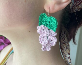 Lilac earring crochet pattern lightweight statement earring flower