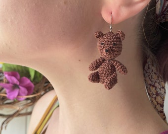 Teddy bear earring crochet pattern cute earring amigurumi teddy bear lightweight statement earring