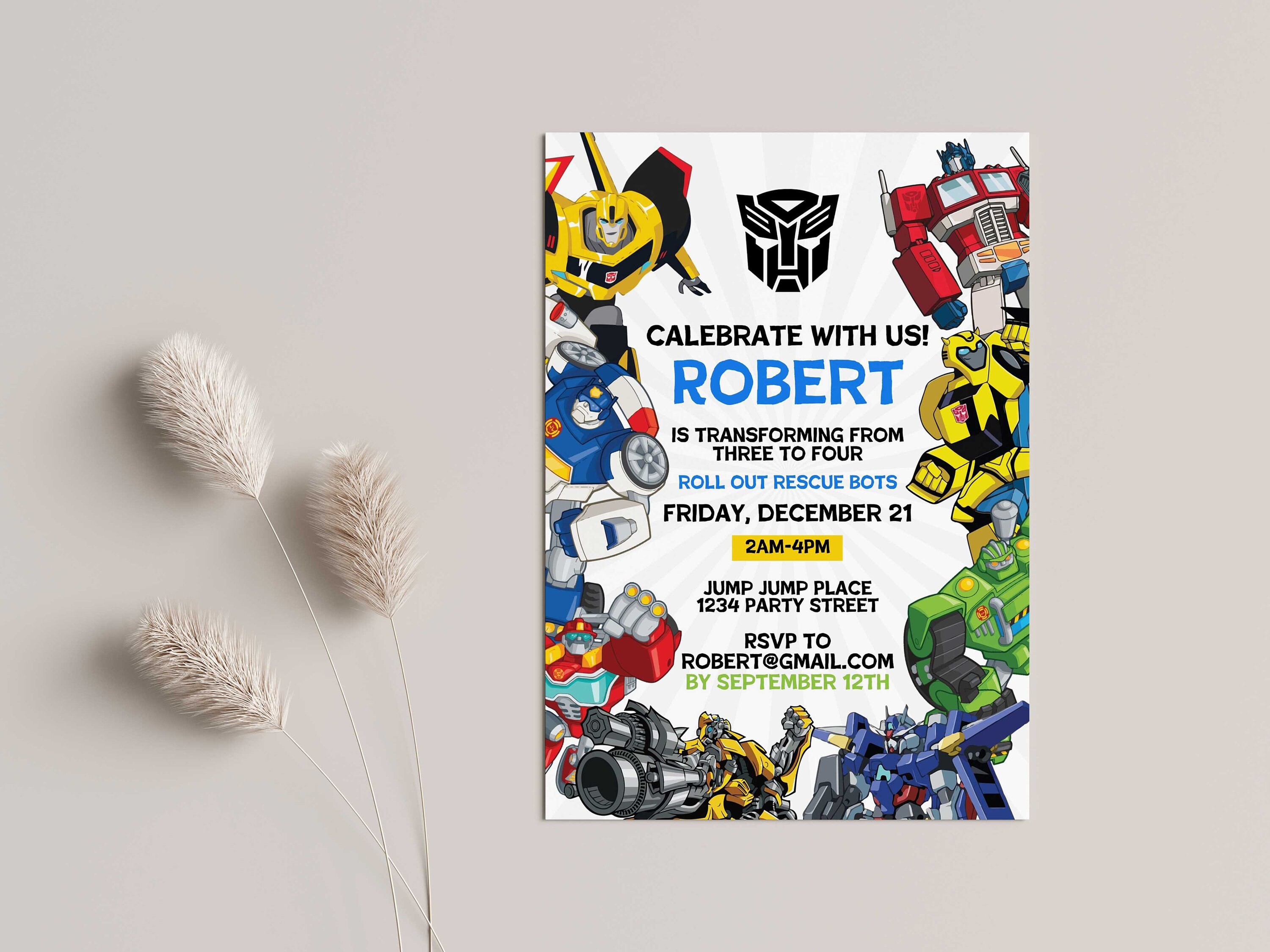 Rescue Bots Transformers Birthday Invitation Template, Birthday Party