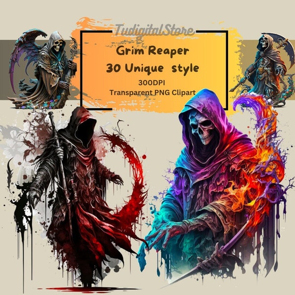 Grim Reaper Clipart - 30 Horror Halloween Clipart Specter Hooded Figure Illustrations -  Dark Art Spooky Fantasy Graphics PNG Transparent