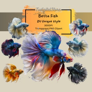 Bunte Betta Fische Digital Illustration Bundle - 24 Betta Fische PNG - Sofortiger Download - Digital Crafting, Paper Crafting - Fish Enthusiasts