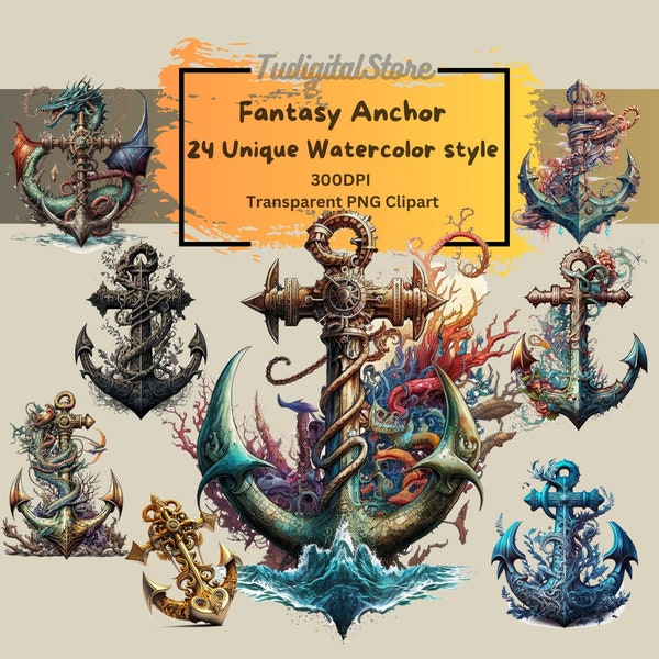 Anchor Clipart Fantasy anchor - 24 clipart bundle - anchor PNG Boat anchor clipart anchor border Transparent - Instant download