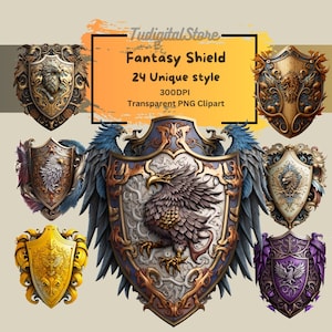 Shield ClipArt - 24 Fantasy Shield PNG - armor clipart - stylized clipart bundle - knight clipart medieval clipart -shield images