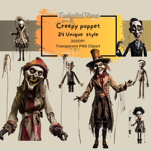 Puppet Clipart - Puppets Creepy Doll Halloween Themed Gothic Horror Scary Haunted Stringed Puppet illustrations - Instant download