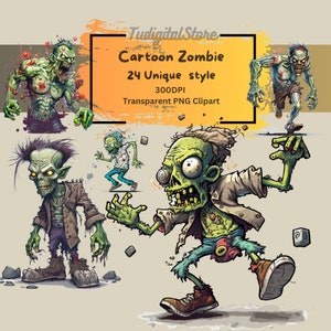 Zombie Clipart - Halloween Party Cartoon Zombies & Ghoul Illustrations Living Dead Characters Graphics PNG - Instant download