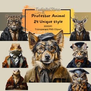 Professor Tier Clipart süßes Tier PNG - 24 Tiere gekleidet - Bauernhof Tier - Waldtier - Sofortiger Download