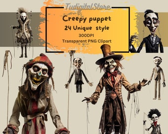 Puppet Clipart - Puppets Creepy Doll Halloween Themed Gothic Horror Scary Haunted Stringed Puppet illustrations - Instant download