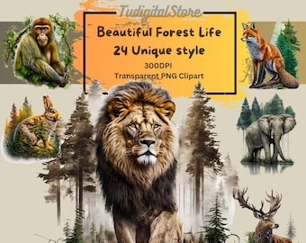 Forest animals Clipart - 24 Cute animals  illustrations farm animals clipart woodland animals Transparent PNG - Instant download