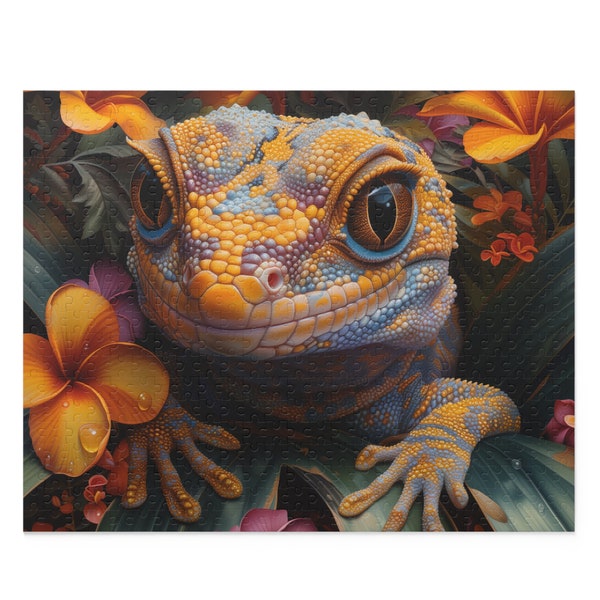 Gecko Puzzle, Animal puzzle , Flower jigsaw , Animal lover , Beautiful wildlife, Nature, Brain game, Family game, gift for kids