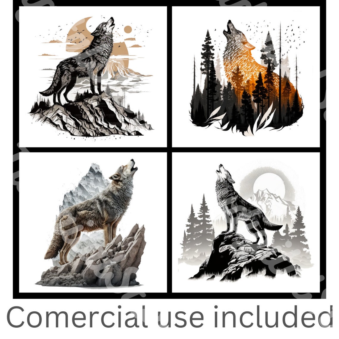 Wolves Howling Graphics Wolf Clipart Howling Wolf - 24 Graphics Animal Clipart - Wolves in ...