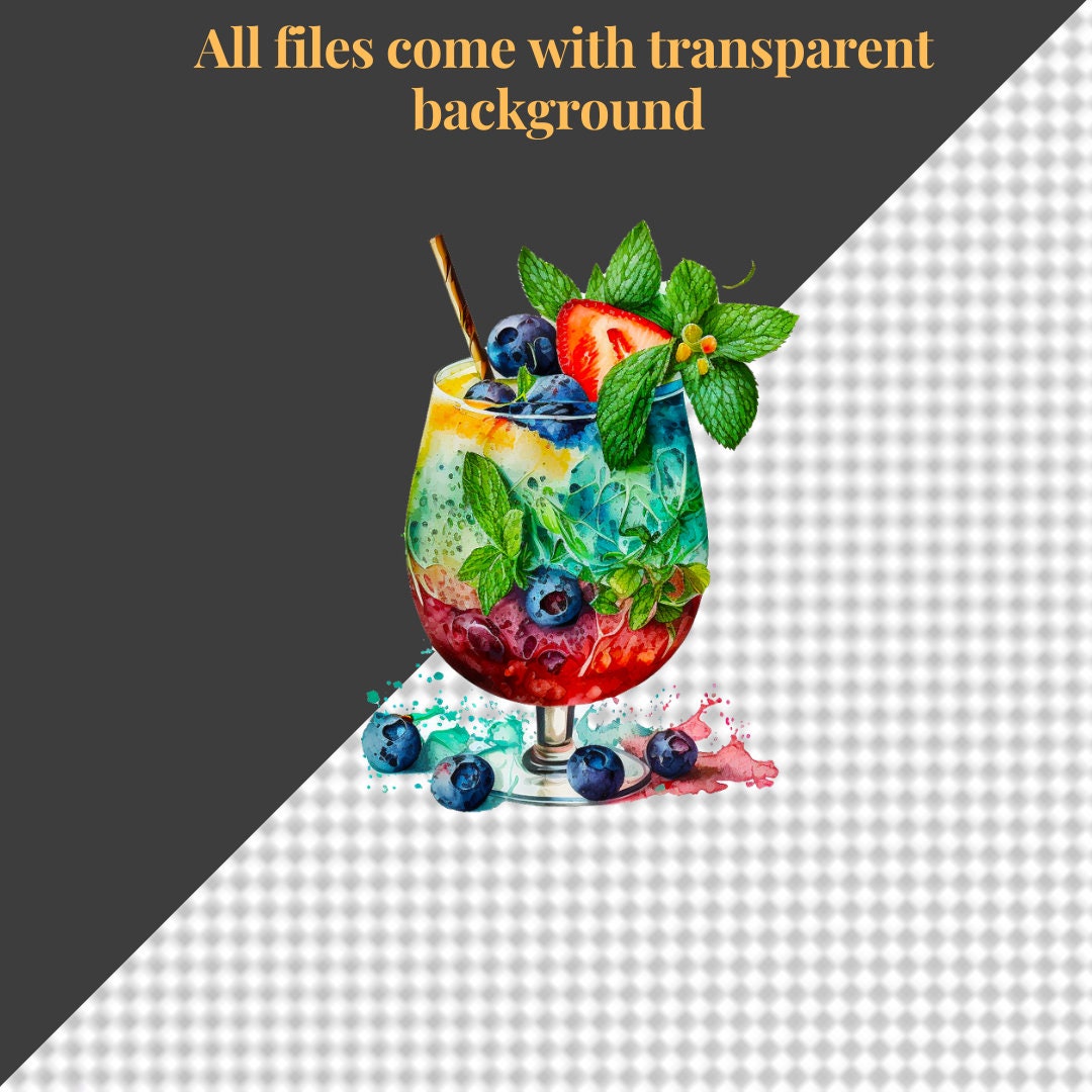 Watercolor Summer Cocktail Clipart - 50 Summer Drinks PNG - Cocktail ...