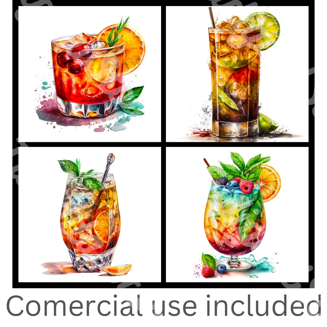 Watercolor Summer Cocktail Clipart - 50 Summer Drinks PNG - Cocktail ...