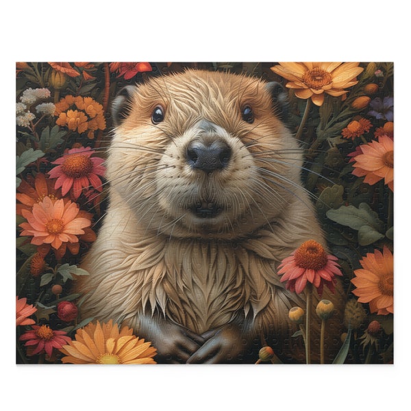 Beaver Puzzle, Cute animal , Foliage jigsaw , Animal puzzle,  Wildlife, Nature, Brain game, Family game, gift for kids