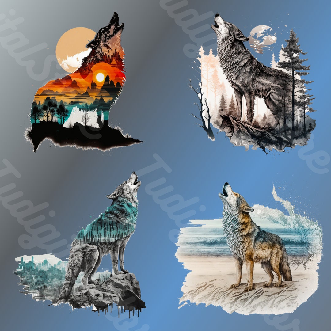 Wolves Howling Graphics Wolf Clipart Howling Wolf - 24 Graphics Animal Clipart - Wolves in ...