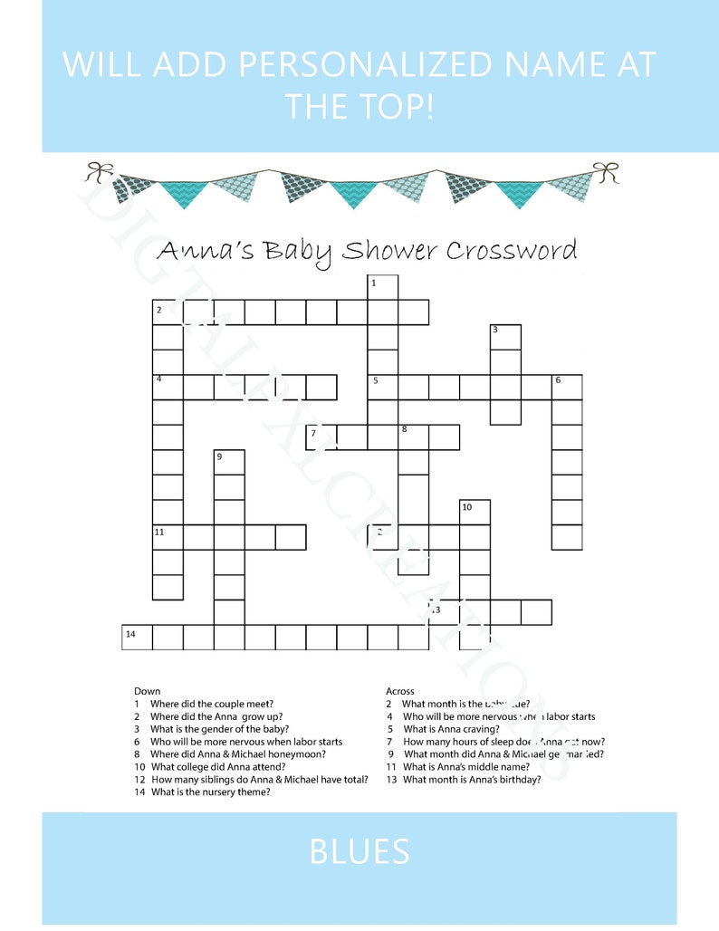 Personalize Baby Shower Crossword Puzzle Etsy