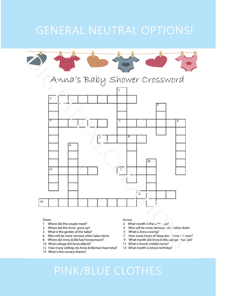 Personalize Baby Shower Crossword Puzzle Etsy