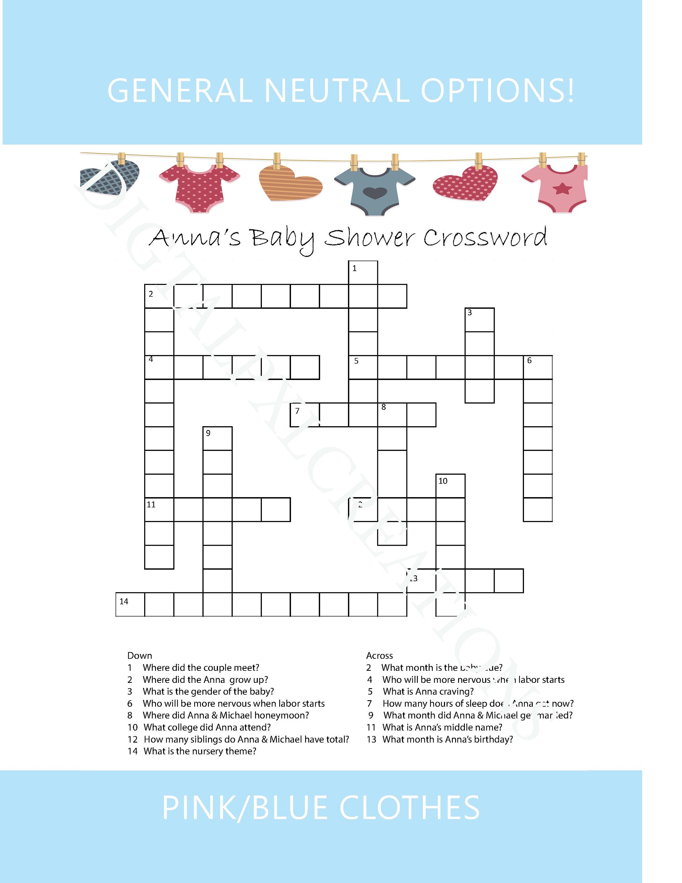 Personalize Baby Shower Crossword Puzzle Etsy Personalize Baby Shower Crossword Puzzle Etsy