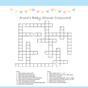 Personalize Baby Shower Crossword Puzzle - Etsy