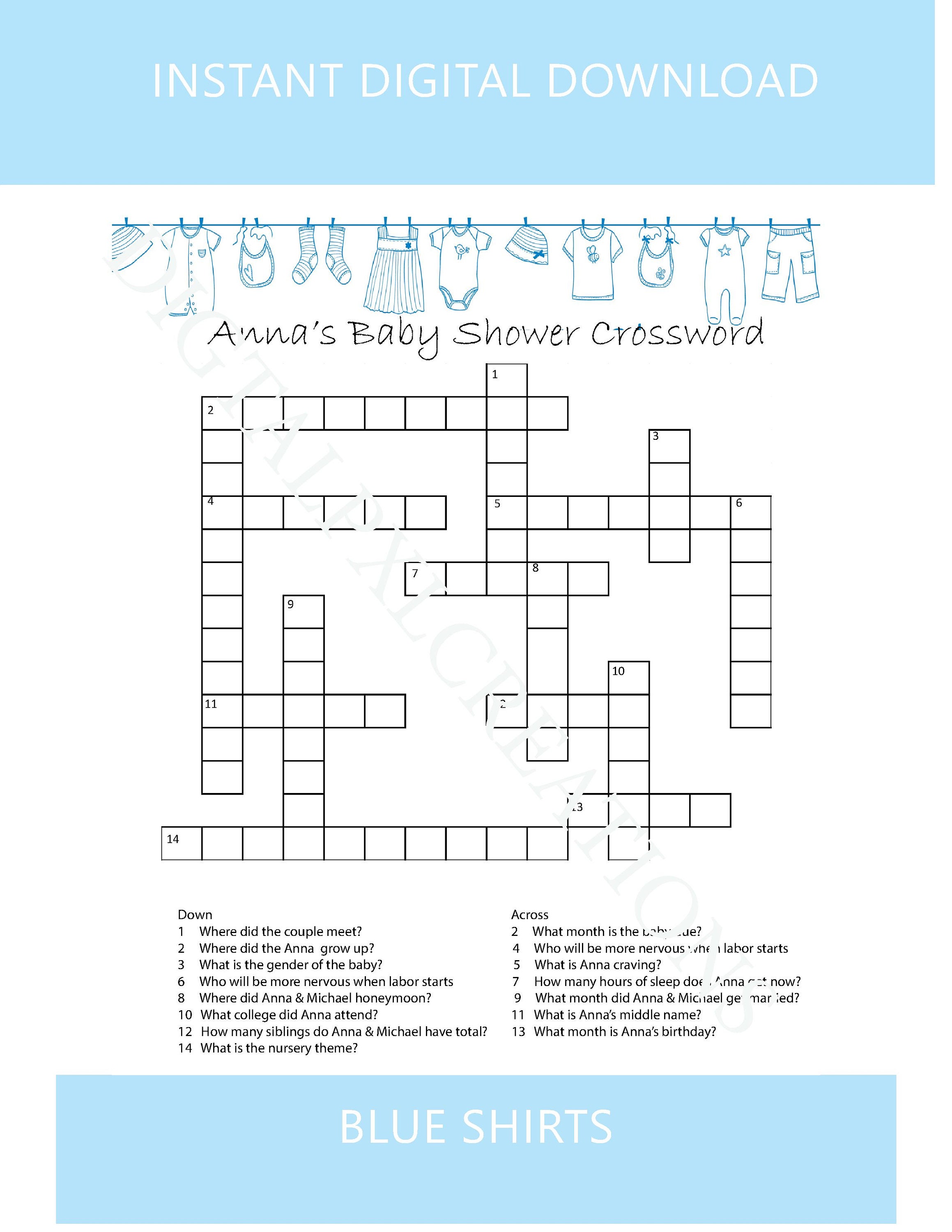 Personalize Baby Shower Crossword Puzzle - Etsy