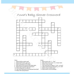 Personalize Baby Shower Crossword Puzzle - Etsy