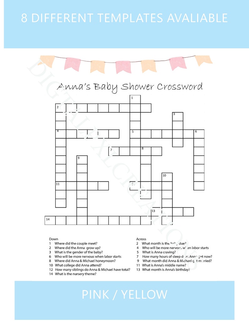 Personalize Baby Shower Crossword Puzzle - Etsy