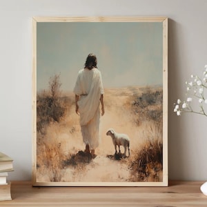 Jesus with Lamb Digital Art – Peaceful Christian LDS Printable, Christ Walking Artwork, Faith-Based Wall Decor for Women