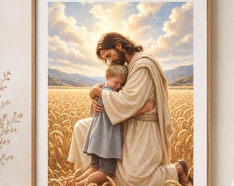 Jesus Hugging Little Boy Print, Christian LDS Wall Decor