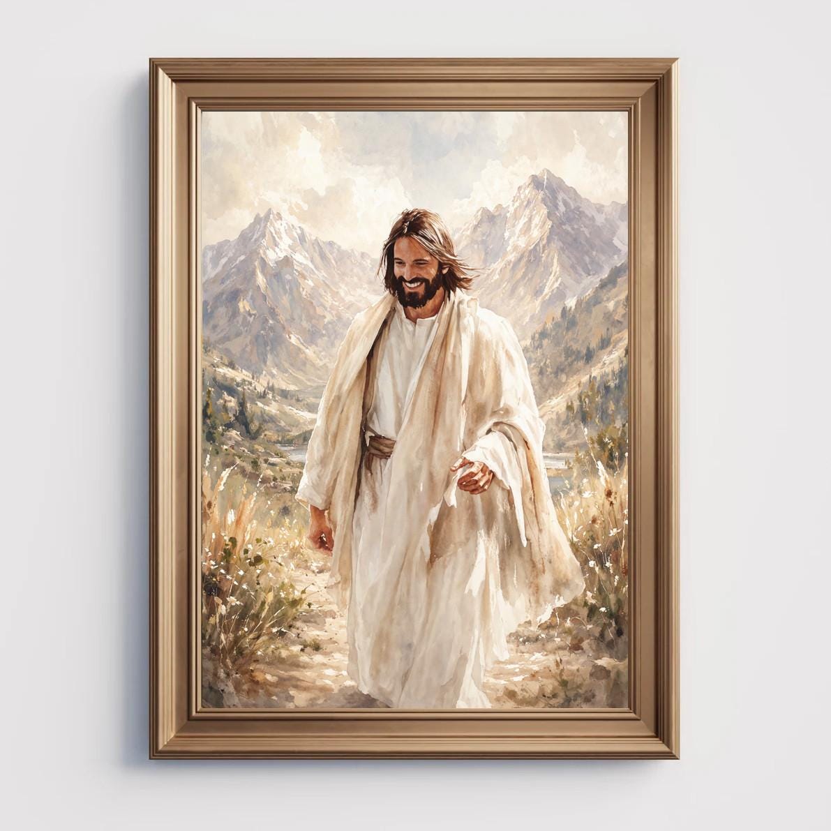 Smiling Jesus Art Print in Mountains: Christian LDS Wall Decor (digital ...
