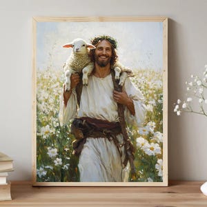 Christ with Lamb Digital Art - LDS Christian Printable Wall Decor, Jesus with Sheep, Spiritual Gift for Her, Faith-Inspired Download