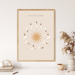 Sun Salutation Yoga Flow, Sun Salutation Yoga Poster, Surya Namaskar Yoga Art, Yoga Pose, Yoga Poster, Yoga Art, Yoga Artwork, Yoga Studio