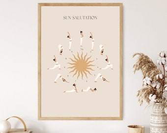 Sun Salutation Yoga Flow, Sun Salutation Yoga Poster, Surya Namaskar Yoga Art, Yoga Pose, Yoga Poster, Yoga Art, Yoga Artwork, Yoga Studio