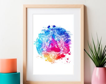 Watercolor Meditation Buddha Poster, Motivational Poster, Yoga Poster, Self Care Poster, Yoga Studio Decor, Yoga Wall Decor, Zen Wall Art