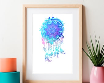 Watercolor Dream Catcher Poster, Mindfulness Poster, Zen Symbol ,Motivational Poster,Yoga Poster,Zen Wall Art,Yoga Studio Decor,Zen Wall Art
