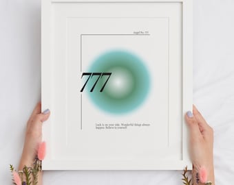 777 Angel Number Poster, Printable Wall Art, Minimalist Spiritual Decor, Numerology Art Digital Download