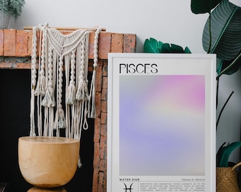Pisces Zodiac Sign Poster, Minimalist Astrology Print, Dreamy Pisces Decor, Pisces Gift Idea, Digital Download Wall Art