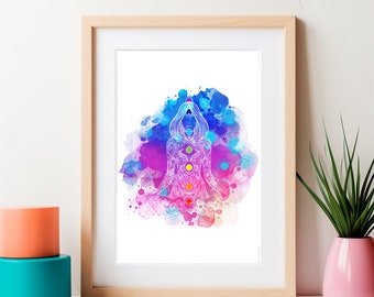 Watercolor Meditation Poster, Mindfulness Poster, Motivational Poster, Yoga Poster, Self Care Poster, Yoga Wall Decor,Yoga Teacher Gift