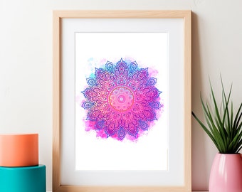 Watercolor Mandala Zen Poster, Mindfulness Poster, Zen Symbol ,Motivational Poster,Yoga Poster,Zen Wall Art,Yoga Studio Decor,Zen Wall Decor
